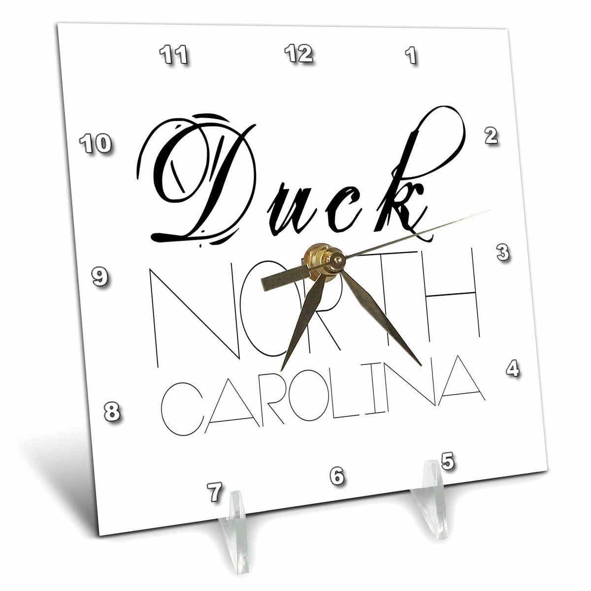 3dRose Alexis Design - American Beaches - American Beaches - Duck, North Carolina, Black on White - Desk Clocks
