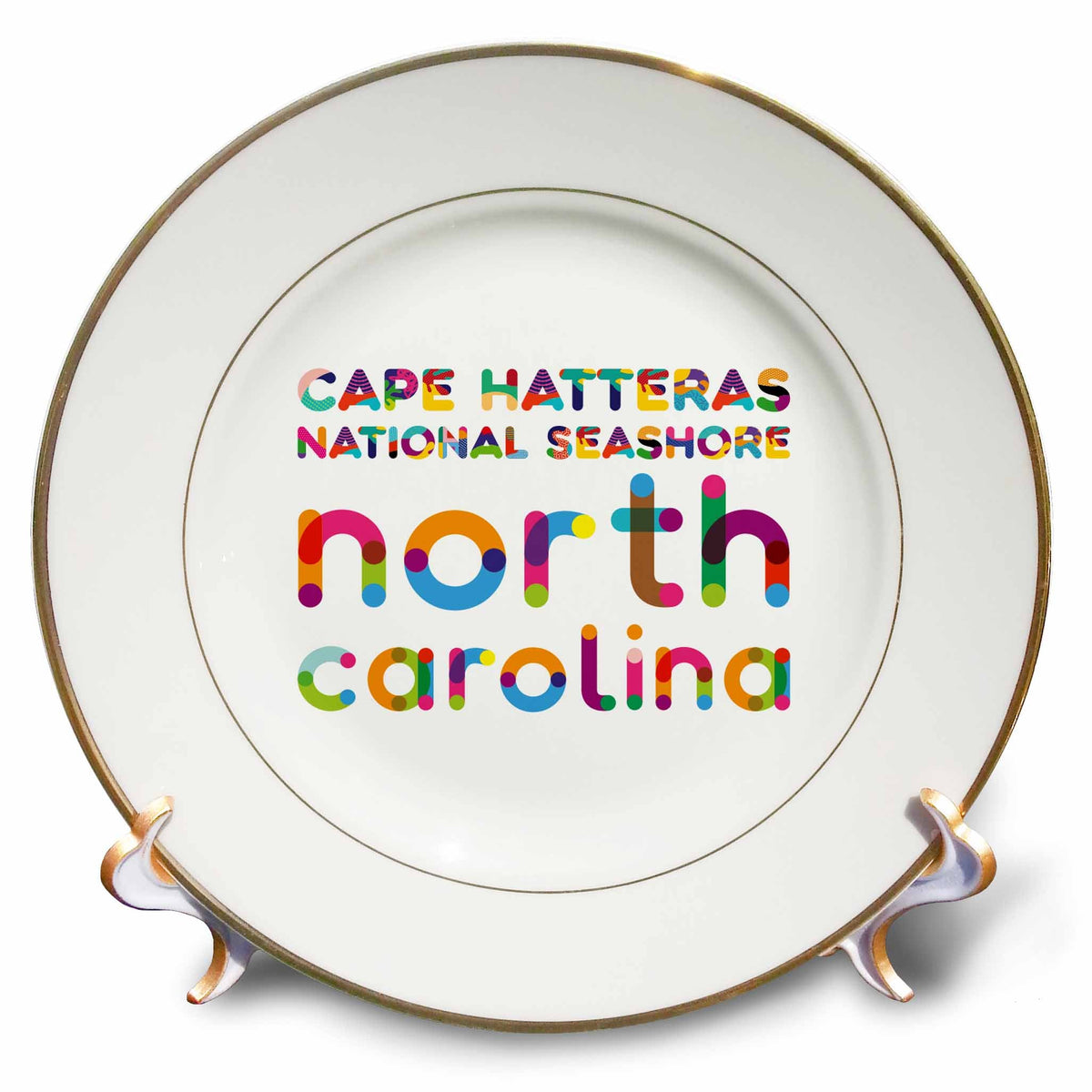 3dRose Popular American Beaches. Cape Hatteras, North Carolina Colorful Text - Plates (cp_339019)