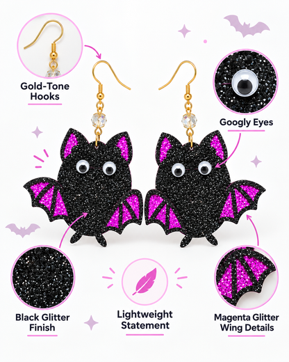 Midnight Mischief Glitter Bat Earrings