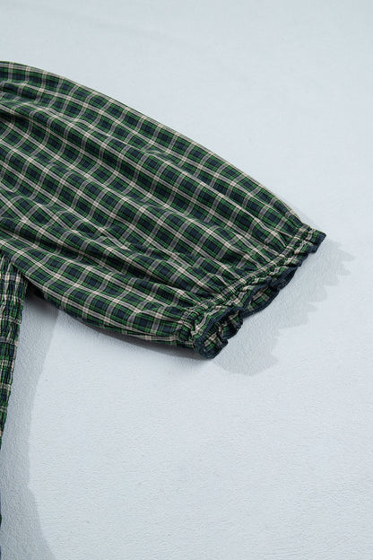 Daisy Plaid Square Neck Shirred High Waist Ruffle Hem Dress