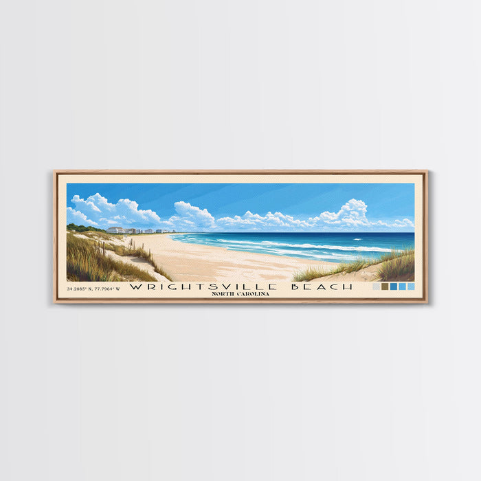 Wrightsville Beach, North Carolina Panoramic Beach Print, Vacation Gift, North Carolina Wall Art, Beach Painting, Beach Decor, Beach Painting