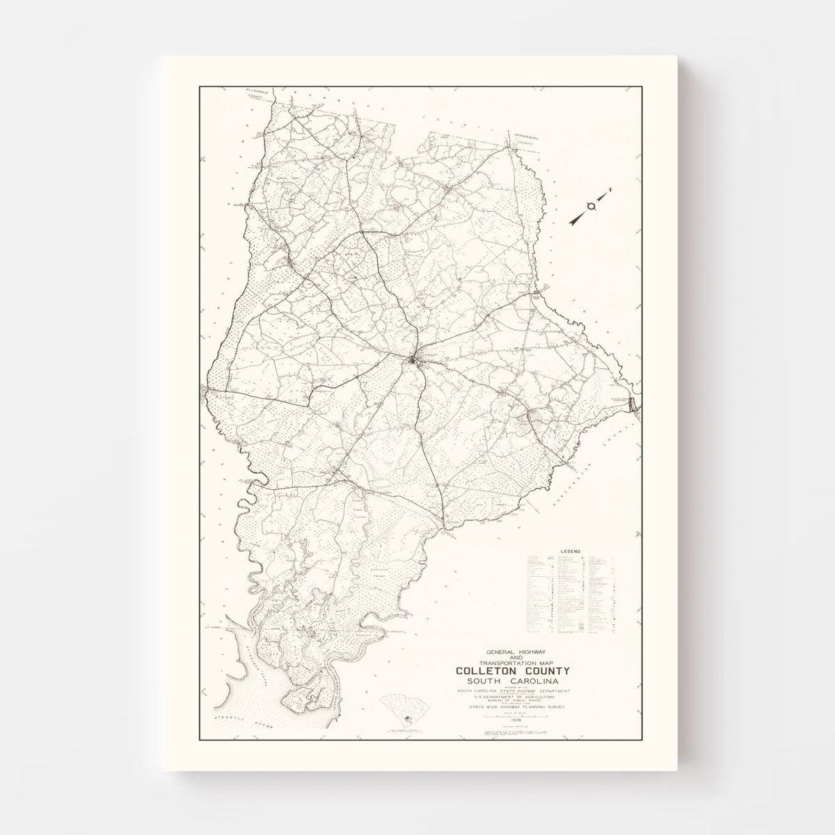 Vintage Map of Colleton County, South Carolina 1938