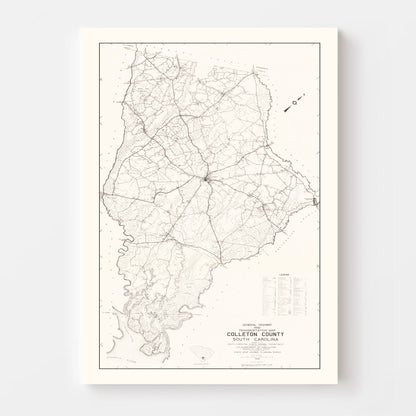 Vintage Map of Colleton County, South Carolina 1938