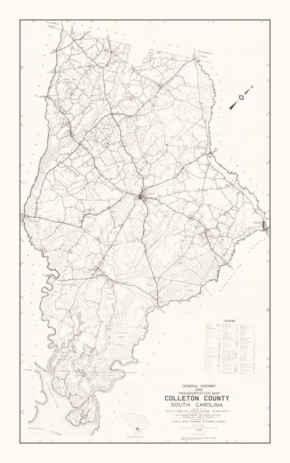 Vintage Map of Colleton County, South Carolina 1938