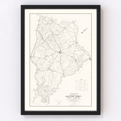 Vintage Map of Colleton County, South Carolina 1938