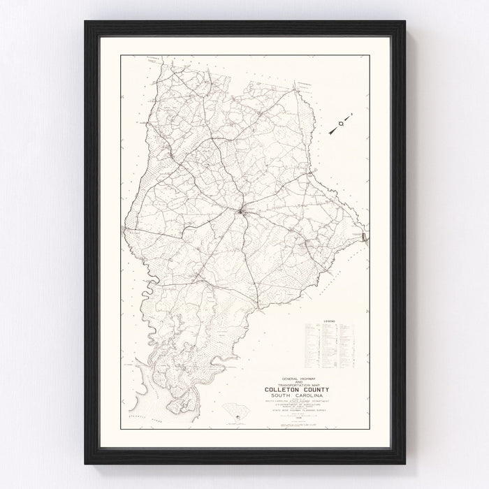 Vintage Map of Colleton County, South Carolina 1938