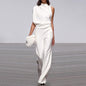 Women Pants Solid Color One Shoulder Pile Collar Jumpsuit Popular Dress Trousers