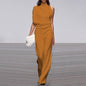 Women Pants Solid Color One Shoulder Pile Collar Jumpsuit Popular Dress Trousers