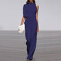 Women Pants Solid Color One Shoulder Pile Collar Jumpsuit Popular Dress Trousers