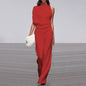 Women Pants Solid Color One Shoulder Pile Collar Jumpsuit Popular Dress Trousers