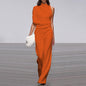 Women Pants Solid Color One Shoulder Pile Collar Jumpsuit Popular Dress Trousers