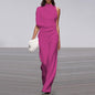 Women Pants Solid Color One Shoulder Pile Collar Jumpsuit Popular Dress Trousers