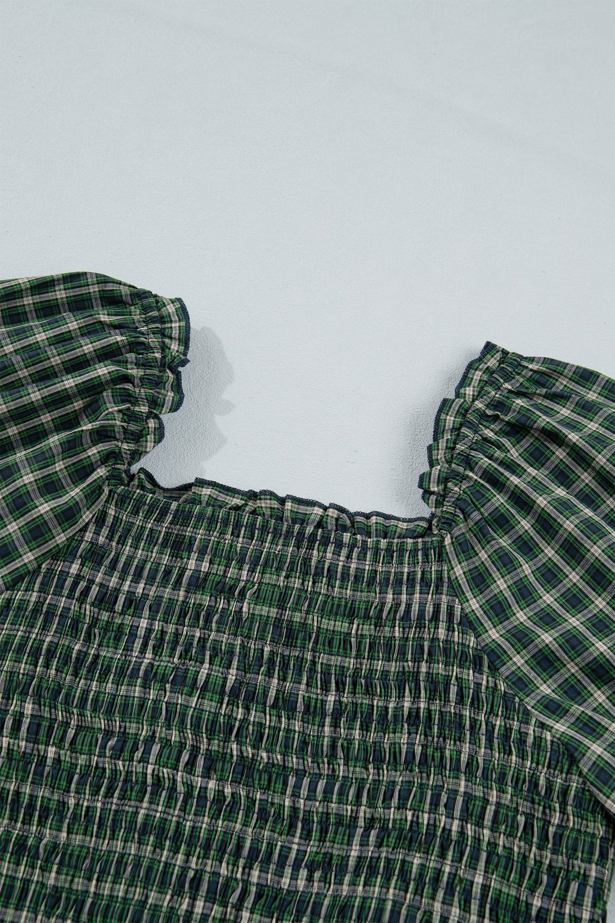 Daisy Plaid Square Neck Shirred High Waist Ruffle Hem Dress