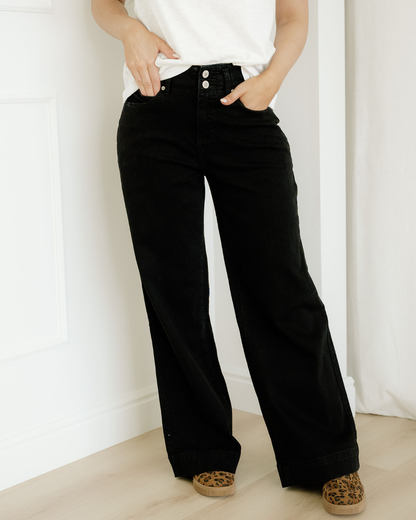 Brooke Wide Leg Jeans | High Rise Double Button Denim