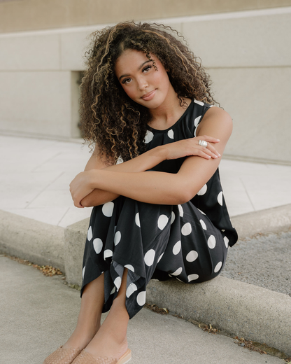 Paris Polka Dot Print Pleated Round Neck Tank Wide Leg Two-Piece Outfit