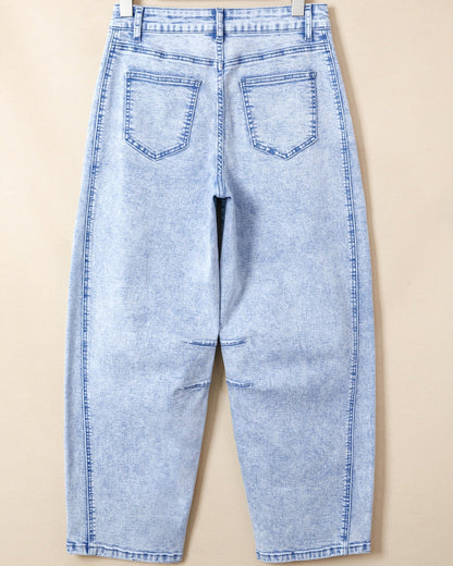 Tatum Light Washed Pull On Barrel Jeans