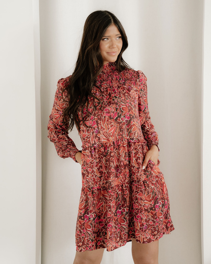 Lilith Shirred High Neck Loose Mini Dress