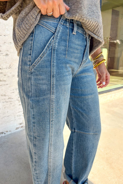 Fallon Blue Medium Wash Cuffed Barrel Jeans