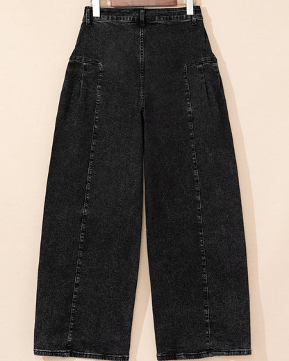 Billie Pleated Wide Leg Mineral Wash Denim Pants
