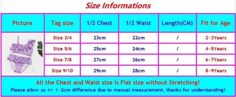 3-16Y Cartoon Two-piece Girls Swimwear Ruffle Swimsuit Bikini Set One Shoulder Beachwear Princess Two Piece