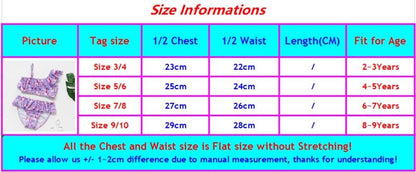 3-16Y Cartoon Two-piece Girls Swimwear Ruffle Swimsuit Bikini Set One Shoulder Beachwear Princess Two Piece