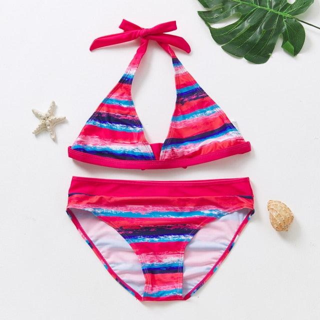 3-16Y Cartoon Two-piece Girls Swimwear Ruffle Swimsuit Bikini Set One Shoulder Beachwear Princess Two Piece