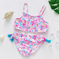 3-16Y Cartoon Two-piece Girls Swimwear Ruffle Swimsuit Bikini Set One Shoulder Beachwear Princess Two Piece