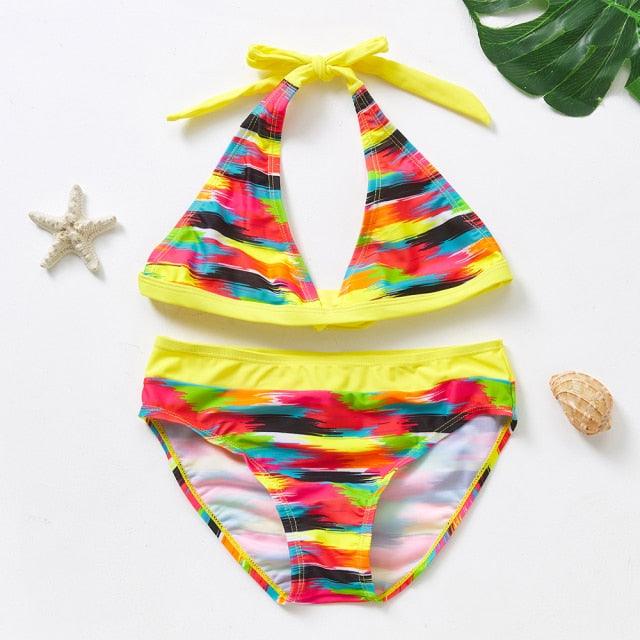 3-16Y Cartoon Two-piece Girls Swimwear Ruffle Swimsuit Bikini Set One Shoulder Beachwear Princess Two Piece