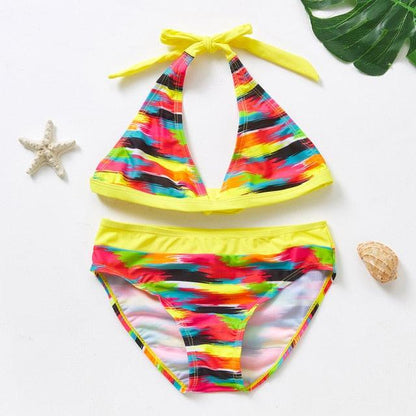 3-16Y Cartoon Two-piece Girls Swimwear Ruffle Swimsuit Bikini Set One Shoulder Beachwear Princess Two Piece