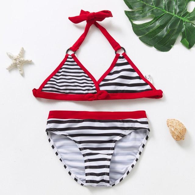 3-16Y Cartoon Two-piece Girls Swimwear Ruffle Swimsuit Bikini Set One Shoulder Beachwear Princess Two Piece