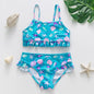 3-16Y Cartoon Two-piece Girls Swimwear Ruffle Swimsuit Bikini Set One Shoulder Beachwear Princess Two Piece