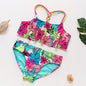 3-16Y Cartoon Two-piece Girls Swimwear Ruffle Swimsuit Bikini Set One Shoulder Beachwear Princess Two Piece