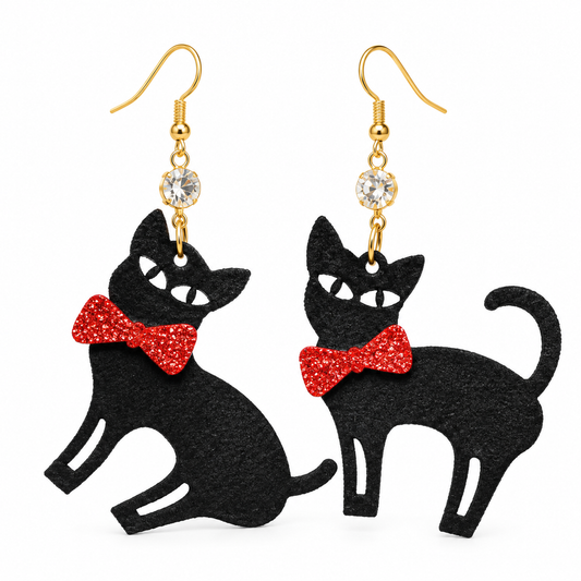 Midnight Mischief Black Cat Drop Earrings