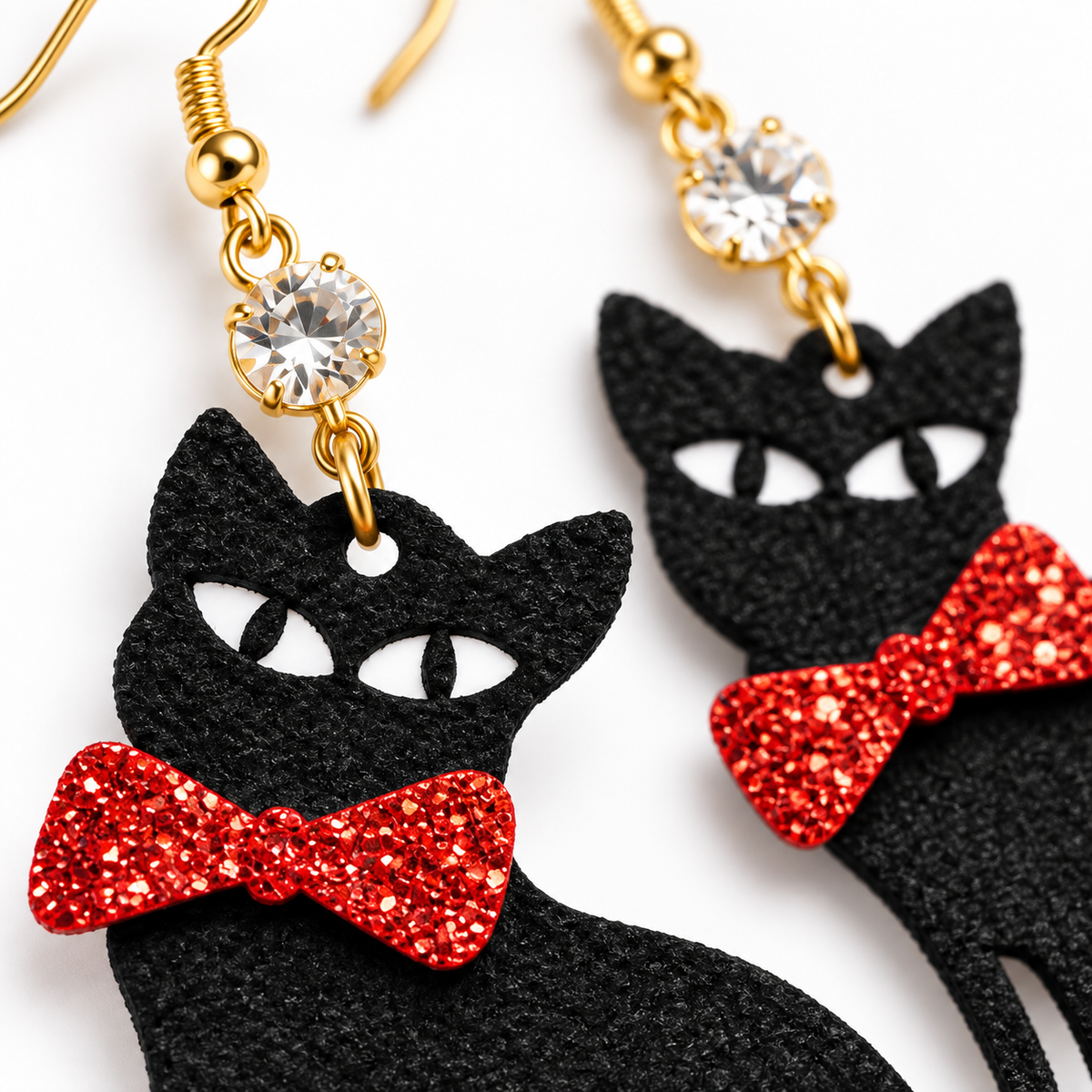 Midnight Mischief Black Cat Drop Earrings