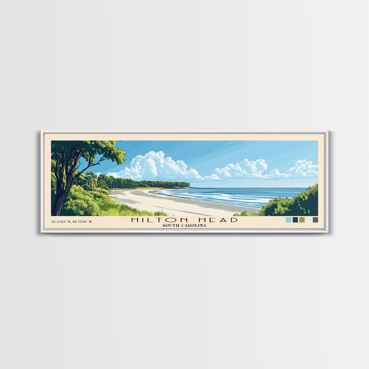 Hilton Head, South Carolina Panoramic Beach Print, Vacation Gift, South Carolina Wall Art, Framed Canvas Print, Framed Beach Painting