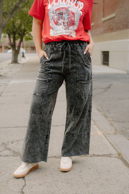 Teagan Mineral Wash Raw Hem Patched Pocket Pants