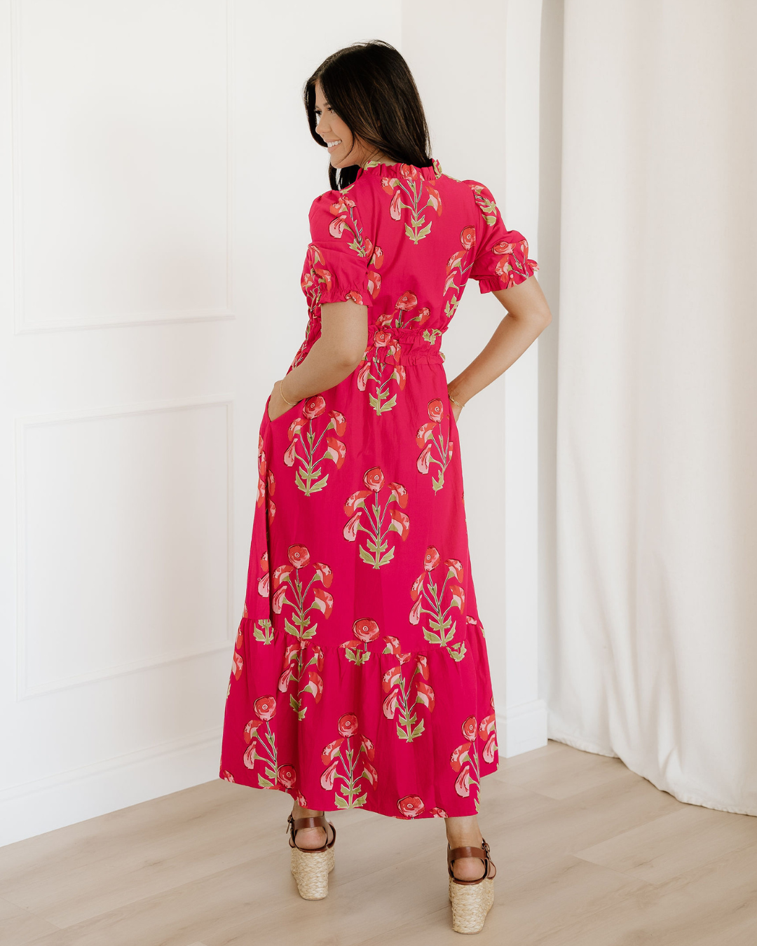 Neve Red Floral Maxi Dress | Ruffle V Neck Dress