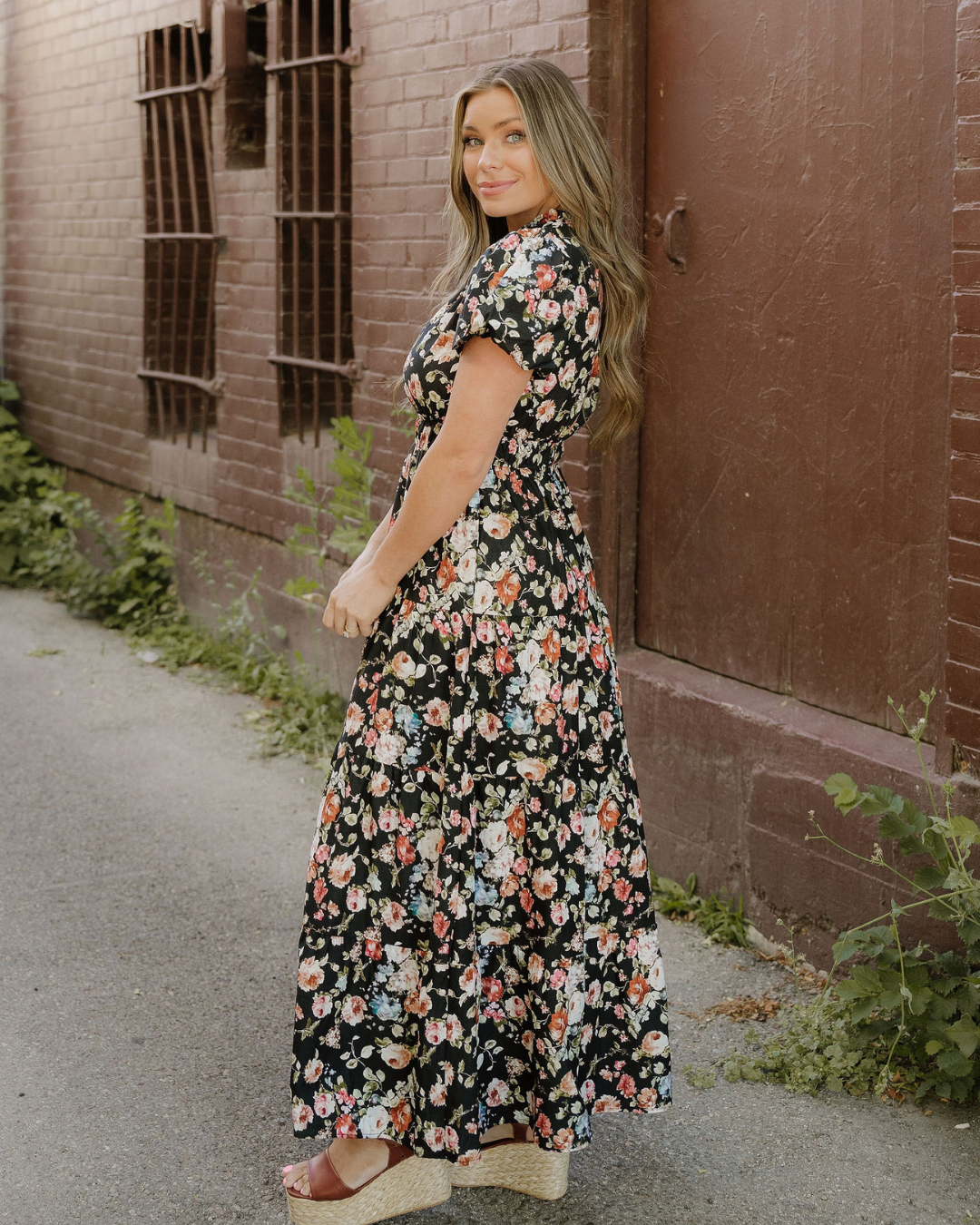 Calla Black Floral Maxi Dress | Tiered V Neck Dress