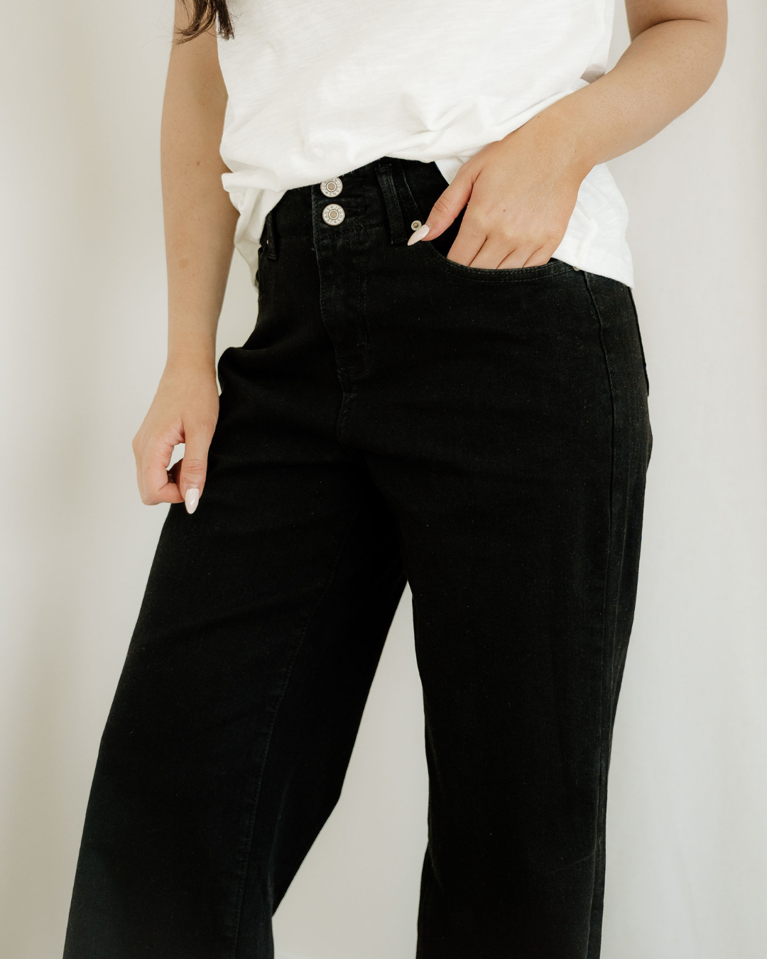 Brooke Wide Leg Jeans | High Rise Double Button Denim
