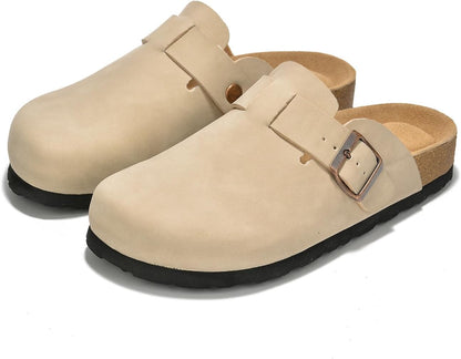 Project Cloud 100% Genuine Leather Womens Cork Footbed Clogs for Women