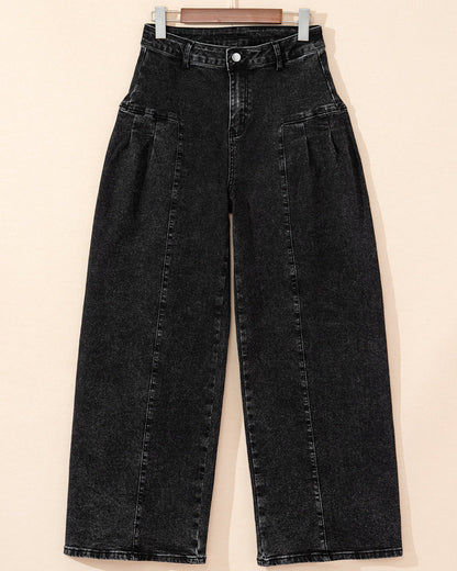 Billie Pleated Wide Leg Mineral Wash Denim Pants