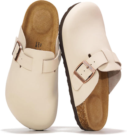 Project Cloud 100% Genuine Leather Womens Cork Footbed Clogs for Women