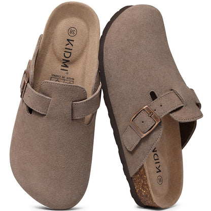 KIDMI Genuine Suede Clogs for Women Men Cork Footbed Mules Potato Shoes