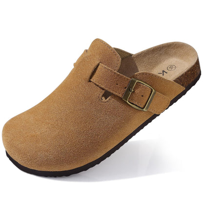 KIDMI Genuine Suede Clogs for Women Men Cork Footbed Mules Potato Shoes