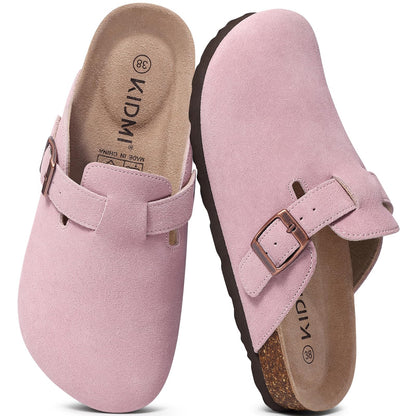 KIDMI Genuine Suede Clogs for Women Men Cork Footbed Mules Potato Shoes