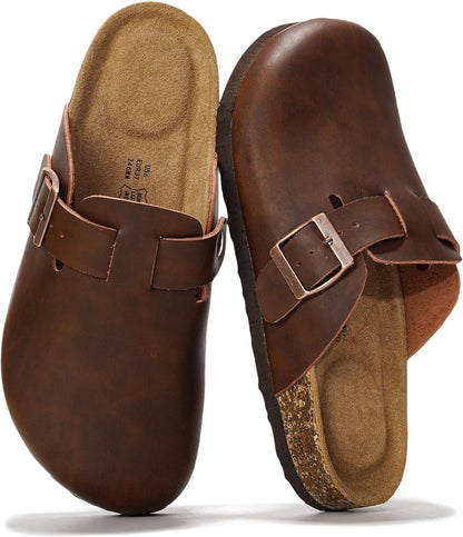 Project Cloud 100% Genuine Leather Womens Cork Footbed Clogs for Women