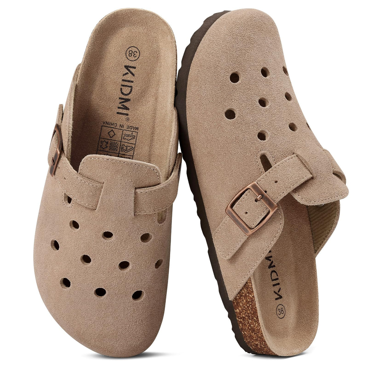 KIDMI Genuine Suede Clogs for Women Men Cork Footbed Mules Potato Shoes