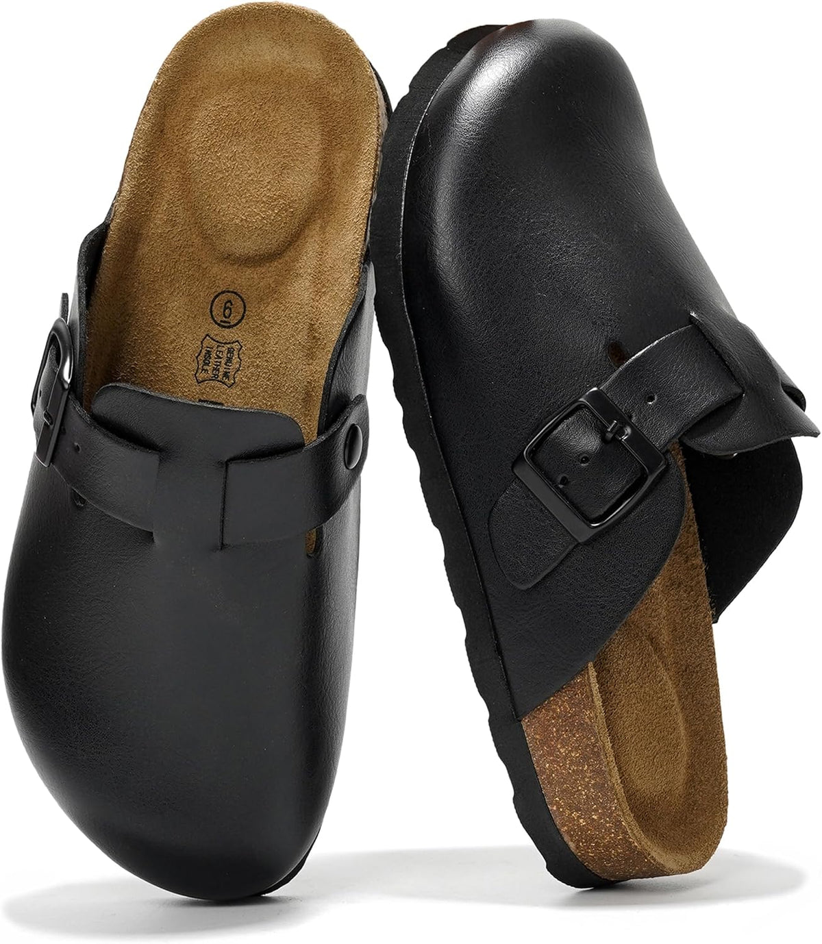 Project Cloud 100% Genuine Leather Womens Cork Footbed Clogs for Women
