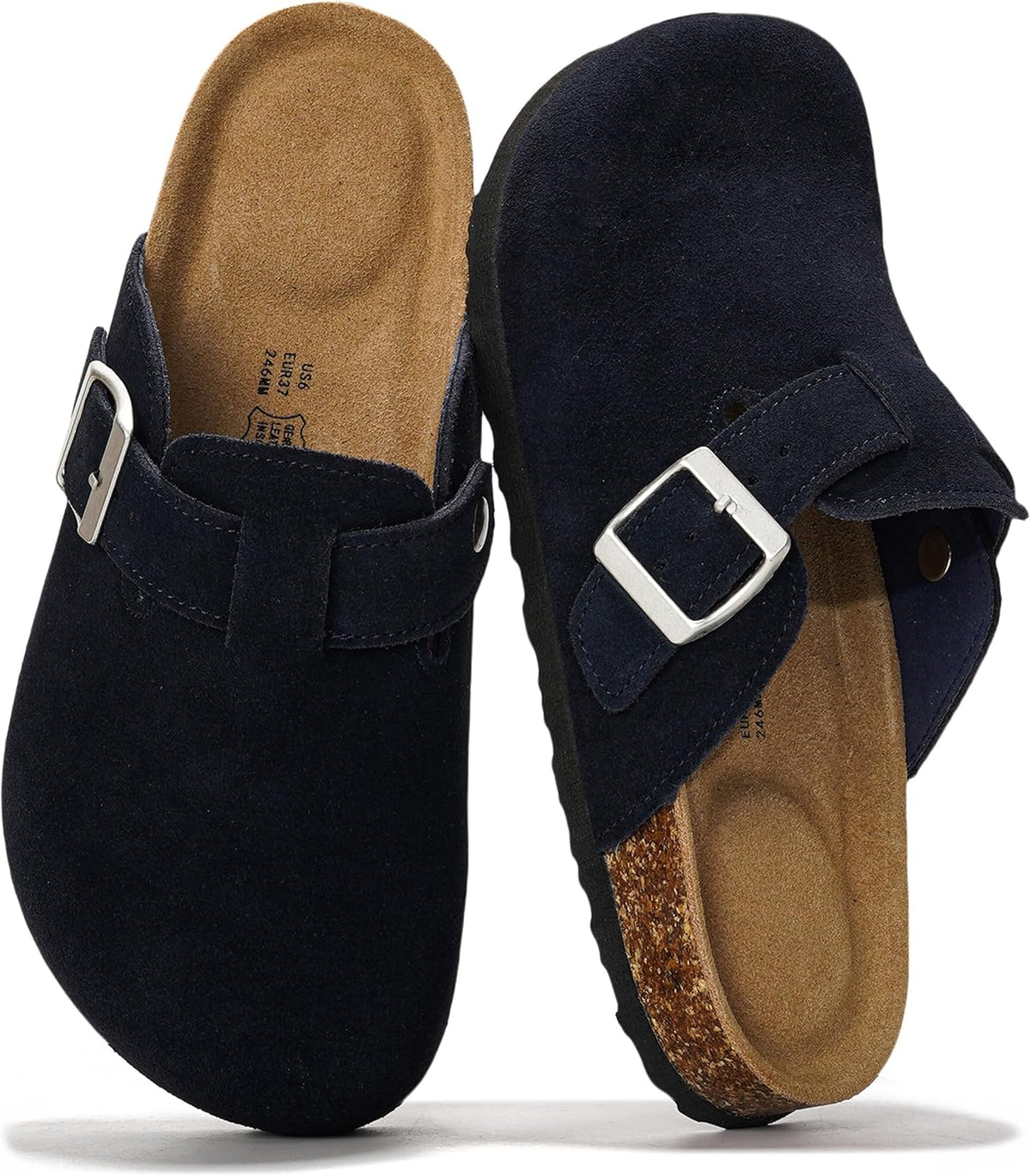 Project Cloud 100% Genuine Leather Womens Cork Footbed Clogs for Women