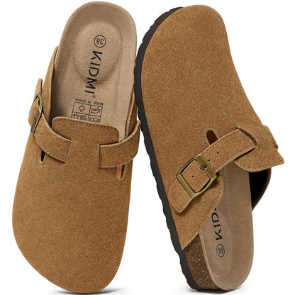 KIDMI Genuine Suede Clogs for Women Men Cork Footbed Mules Potato Shoes